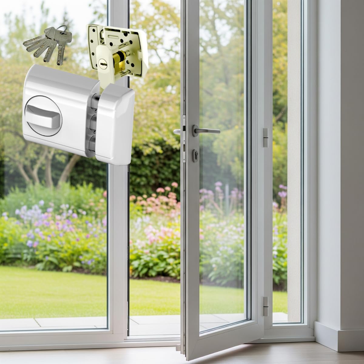 LINCE Cerrojo Seguridad Blanco SOBREPONER Supra - Especial para Puertas de Aluminio y PVC