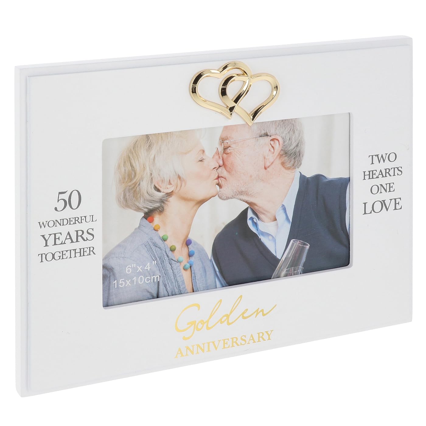 Shudehill Giftware 50Th Heartfelt Words Anniversary 6X4 White Hearts Photo Frame - 25Th Silver, 40Th Ruby, Golden (50Th)