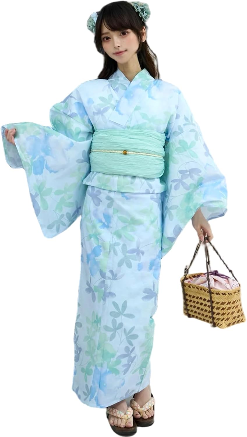 着物25 うちわにほおずきなでしこ柄単衣着物・浴衣 セオアルファ身丈