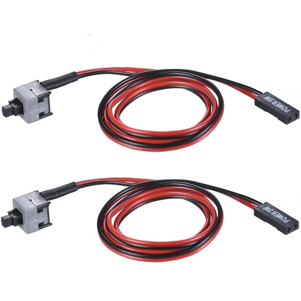 Fexy 2 Pack 2 Pin Computer Motherboard SW PC Case Power Cable on/Off Reset Push Button ATX Computer Switch Wire 45cm