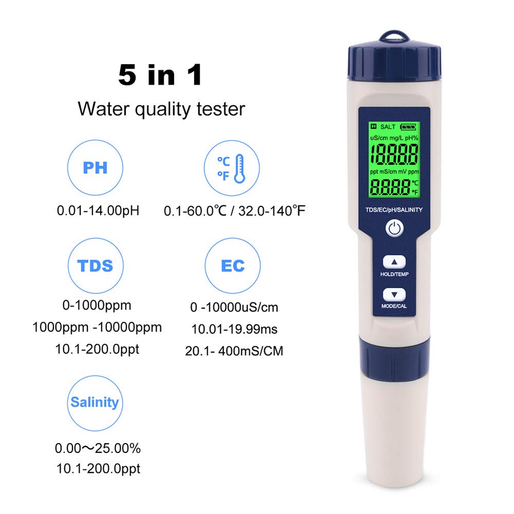 Buy XBXB 5 in 1 Water Quality Tester pH/Tds/TDS/Temperature Test, LCD