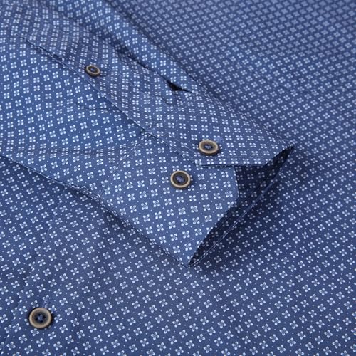 Warhorsee Mens Casual Button Down Dress Shirts Long Sleeve 4-Way Stretch Collared Printed Business Work Shirt,Navyflower,L thumb #4