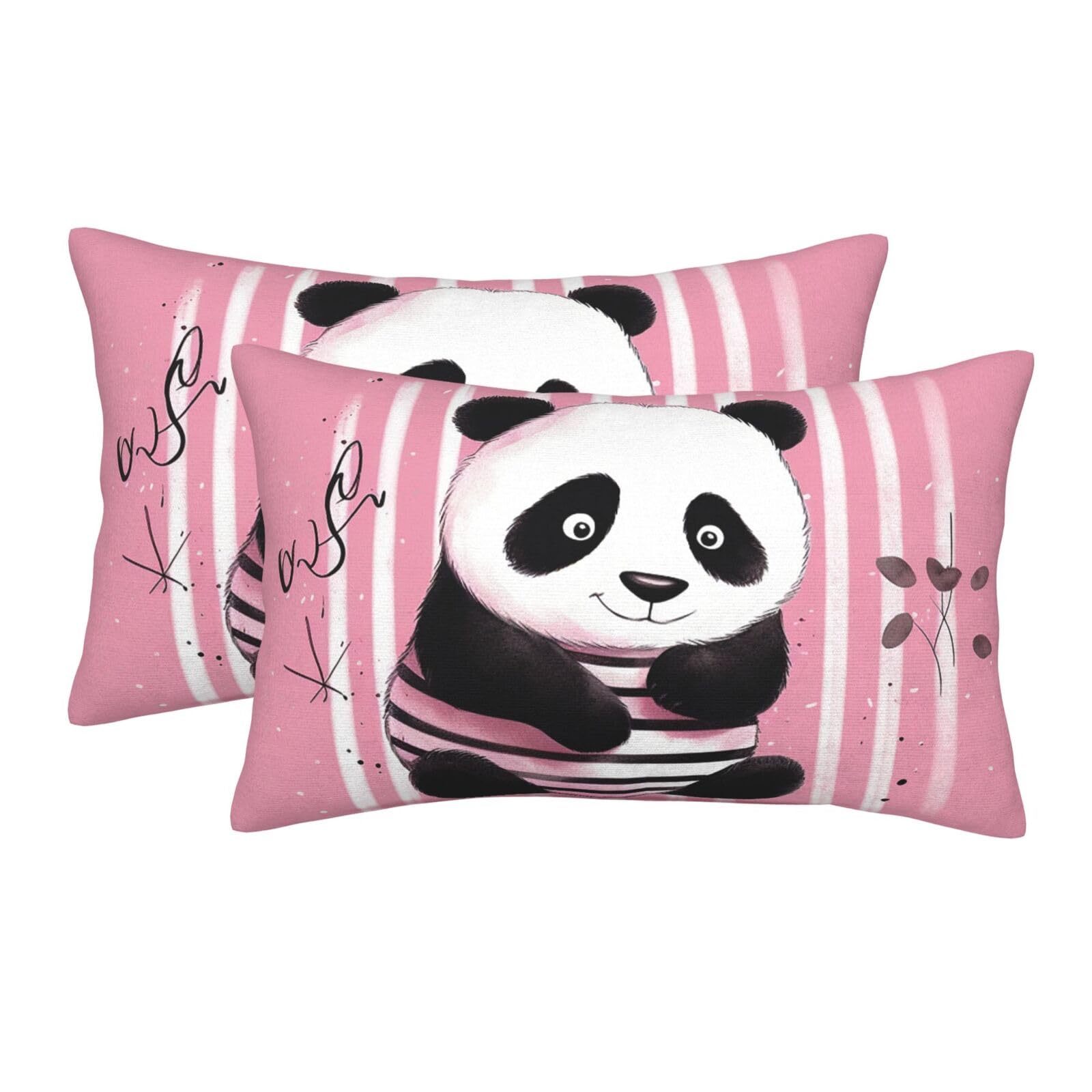 2 Pack Standard Size Pillow Cases for Hair and Skin Soft Breathable Pillow Case Covers with Hidden Zipper Striped Panda Pillowcase 20"x30" Pillow Cover for Sleeping Gift