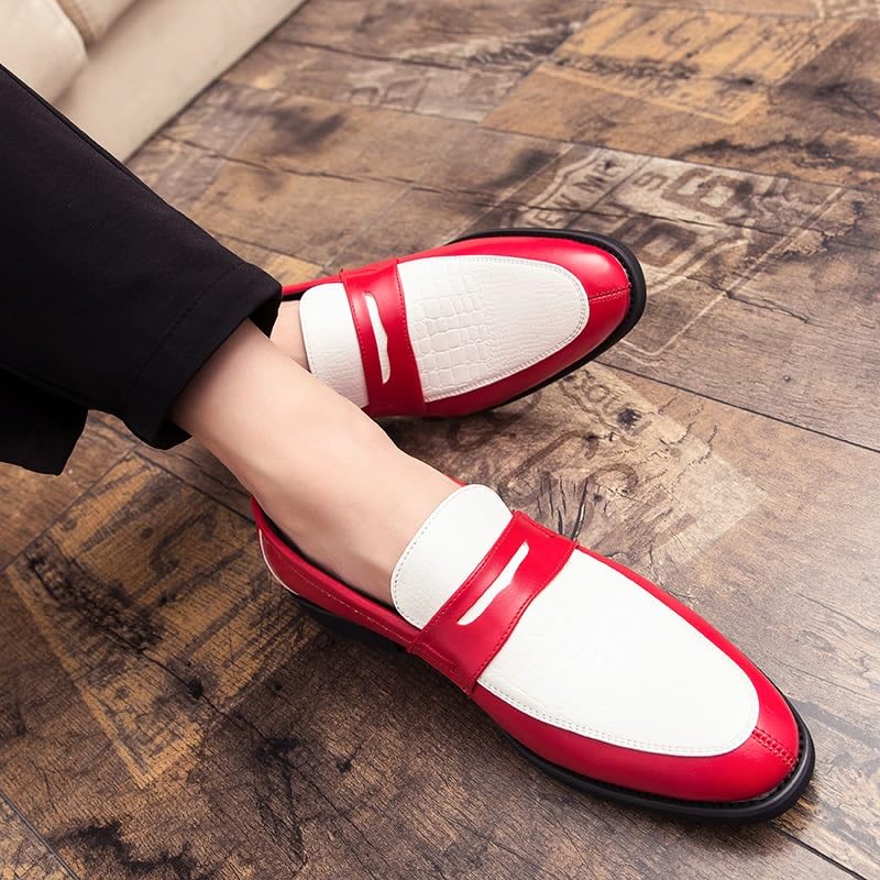Formal Shoes for Men Slip On Round Toe Two Tone PU Leather Penny Loafer Block Heel Non Slip Low Top Rubber Sole Casual2