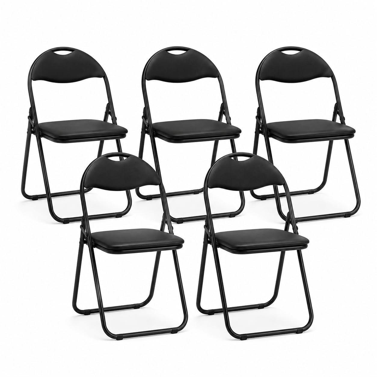 SuperGift.com Folding Chair Padded Paris Faux Leather Heavy Duty Steel Metal Frame Folding Back Rest Chair for Home Garden Office Dining (Black 5 Pack)