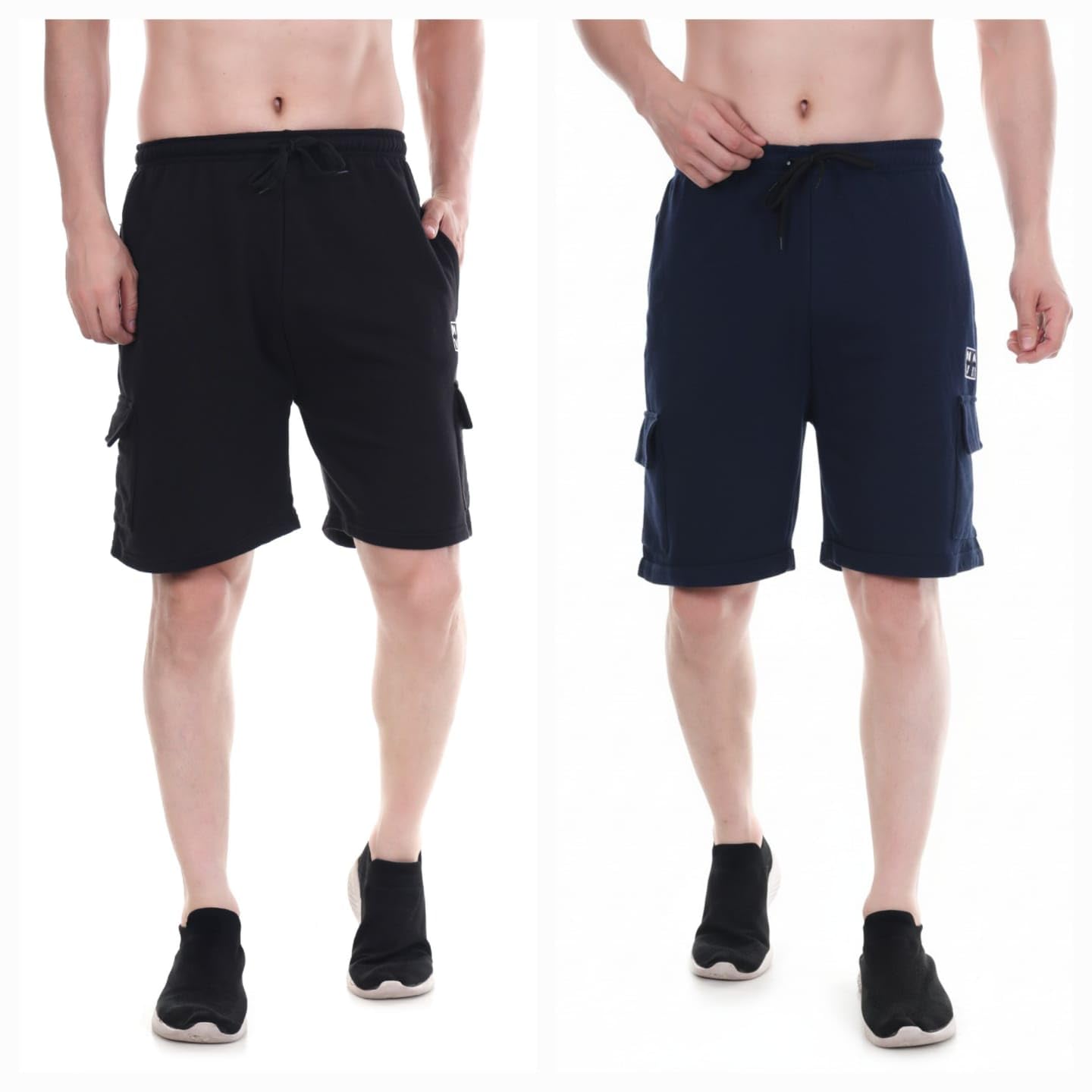 navii clothing Pack of 2 Men’s Cotton Rich Shorts with Contrast Hem – Regular Fit Casual Knit Shorts Combo-picture-33
