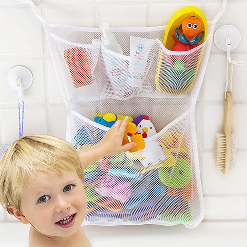 Mesh Bath Toy Organizer, Bath Toy Organizer, Mesh Bath Toy Organizer + 6 Ultra Strong Hooks, Multi-Use Net Bags Make Baby Bath Toy Storage Easy For Kids & Toddlers