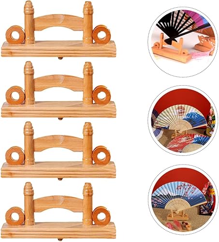 Miniatura 6 de Soporte plegable de madera, 4 piezas, soporte de ventilador plegable de madera, soporte de ventilador japonés, soporte de ventilador plegable chino,
