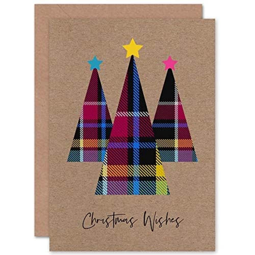 Wee Blue Coo Who Cares Scotland Christmas Tartan Trees Wishes Greeting Card With Envelope Inside Premium Quality