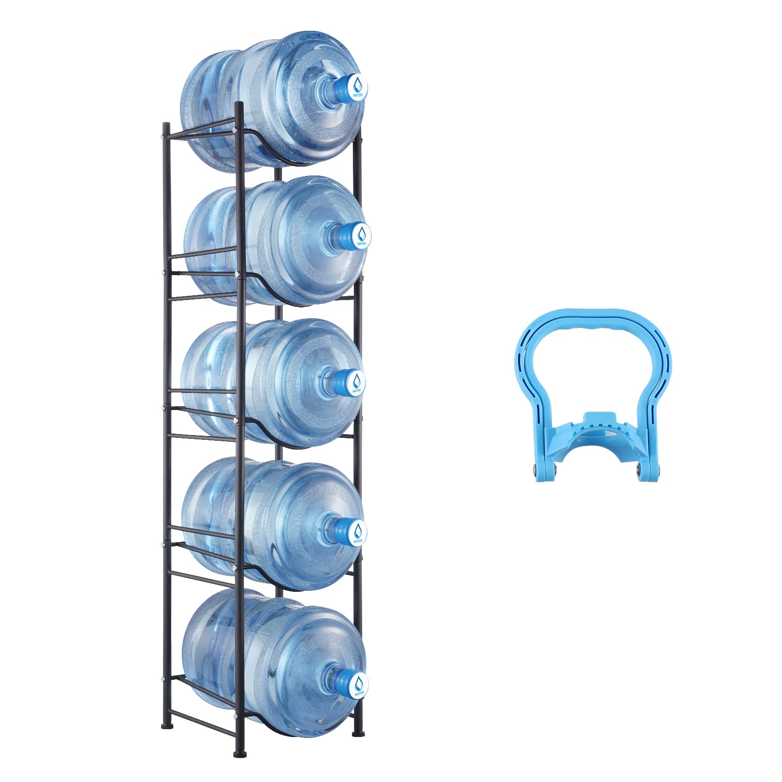 VEVOR Rack à Bonbonnes à 5 Niveaux et 1 Rangée, Support Bouteille d’Eau de 18,9 L, Capacité 5 Pièces, Range Bonbonnes d’Eau Solide, Rangement pour Garde-Manger, Cuisine, Bureau, Salon, Usine, Noir