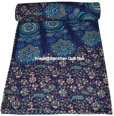 Indian Vintage Kantha Quilt Traditional Mandala Print Kantha Quilt Bedspreads Throw Blanket Tapestry Handmade Quilting Kantha Quilt (Queen 90X80 inches)