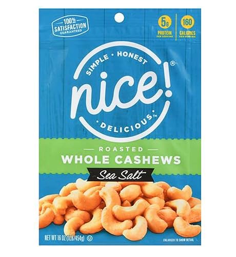 Nice Roasted Whole Anacardos Sal marina 16 oz (paquete de 2)