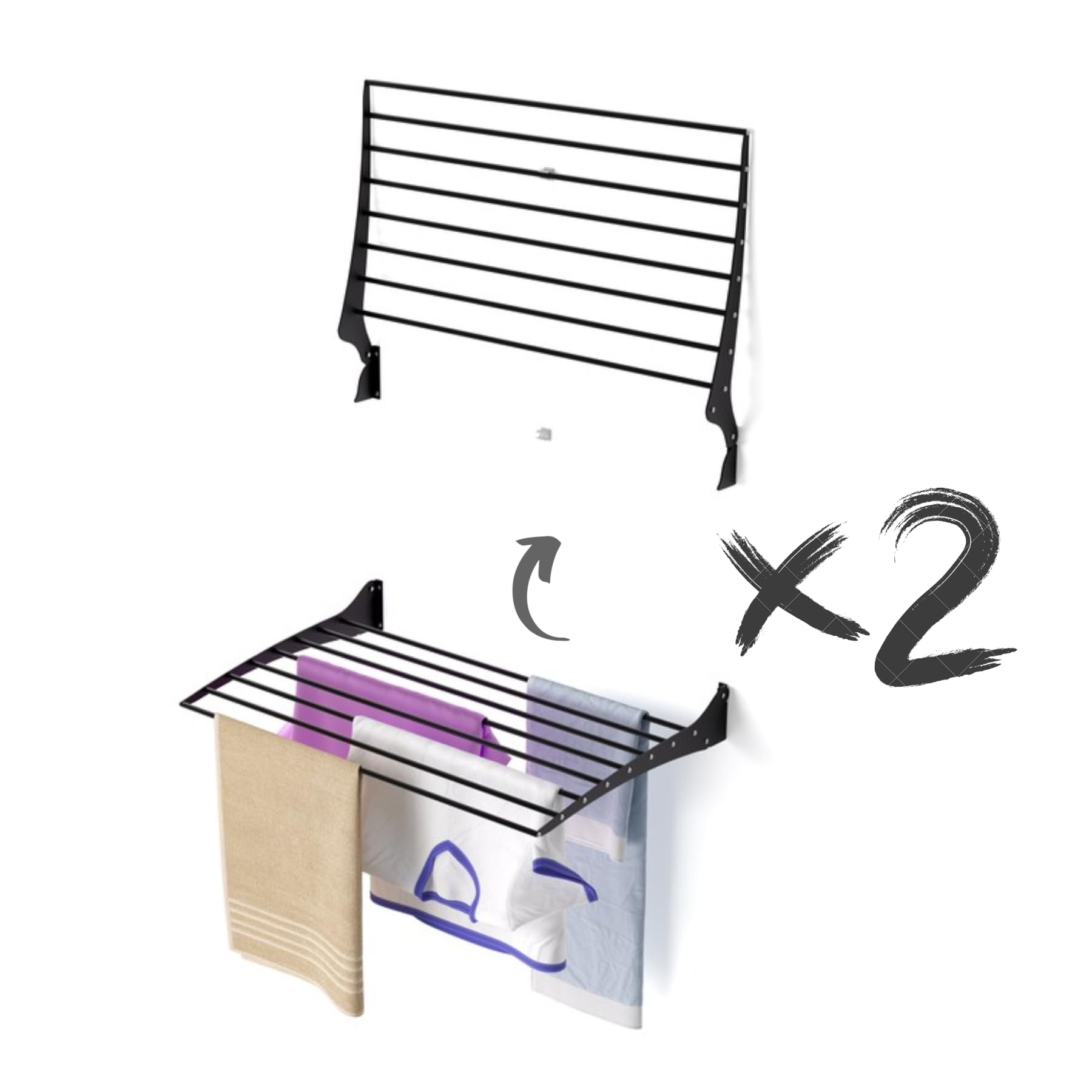 Foxydry Black - Closing Upwards Wall-Mounted Clothes Drying Rack, Fold, Foldable Aluminum Design - Ideal For Indoor And Outdoor Use. Dimensions: 80X50x57 Cm / 31.5X19.6x22.4 In