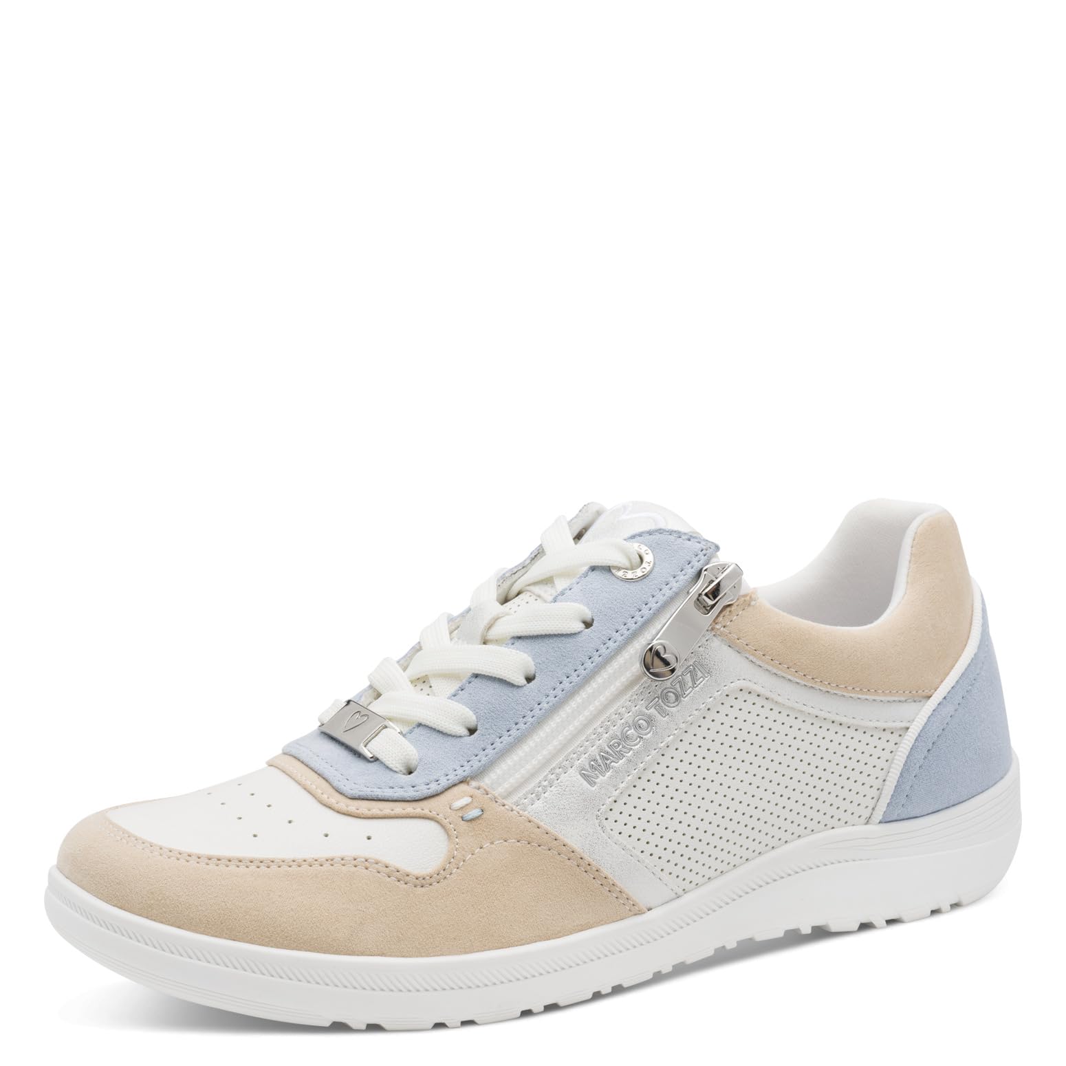 MARCO TOZZI Women's Sneaker Soft Feel Me Removable Footbed Soft Lining Modern, White (White/LT. Blue), 5.5 UK