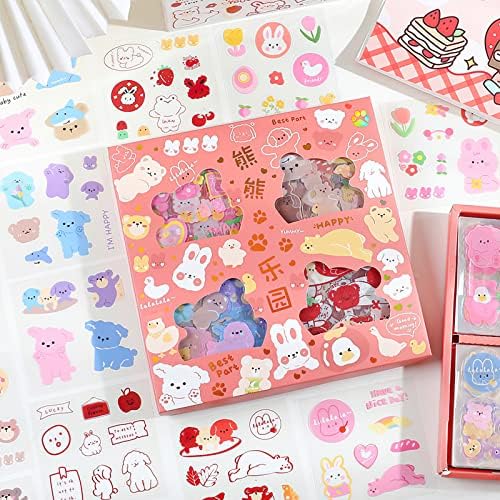 100 Sheets Cute Cartoon Animal Stickers,Kawaii Little Bear Dog Rabbit Duckling Scrapbook Stickers,PET Transparent Waterproof Decorative Stickers for Junk Journal,Photo Album,Planners,Calendars