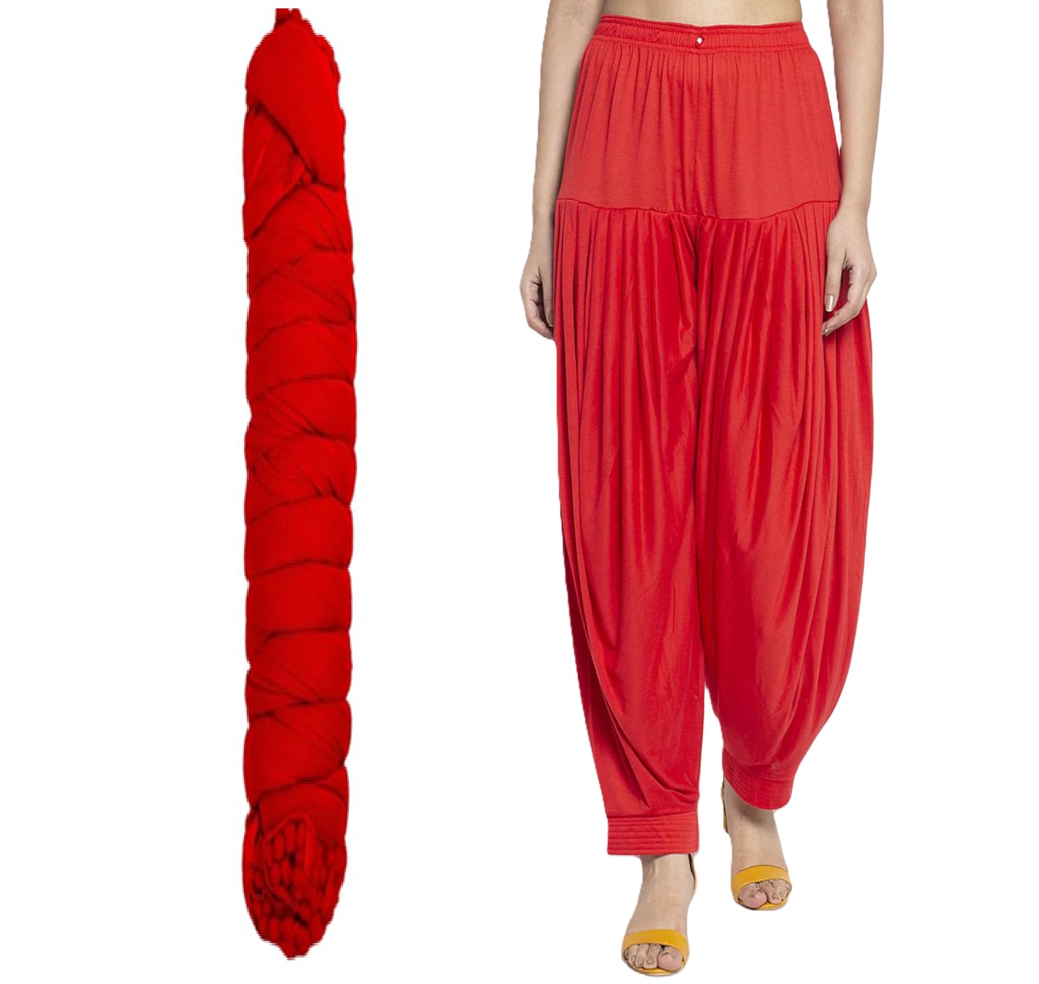 Women’s Patiala Salwar with Matching Dupatta – Cotton Blend, Free Size Ethnic Bottomwear (IN, Alpha, 2XL, Regular, Red)-image-9