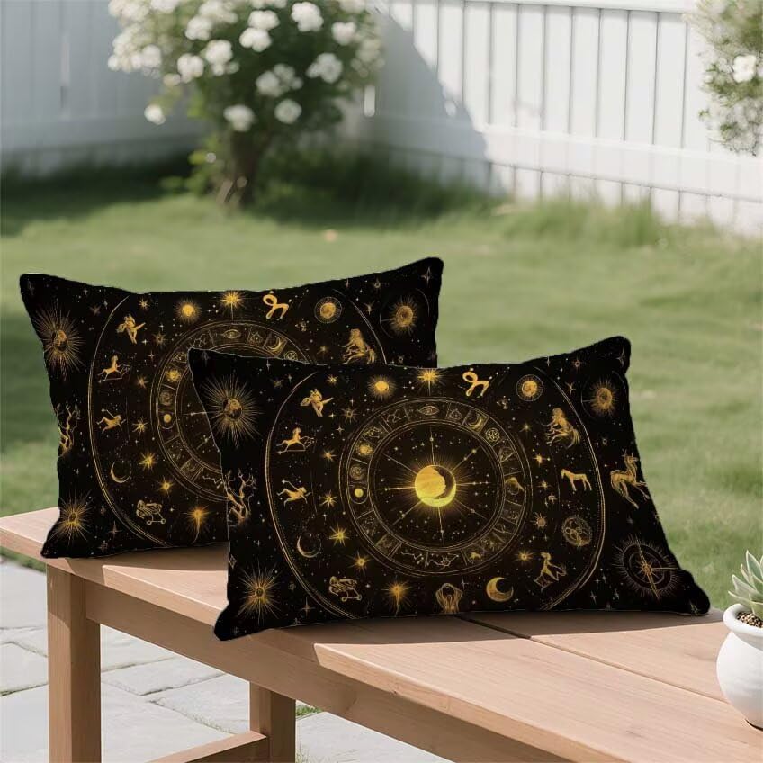 Housse coussin exterieur 70x90 lin imperméable taie oreiller constellation - 3
