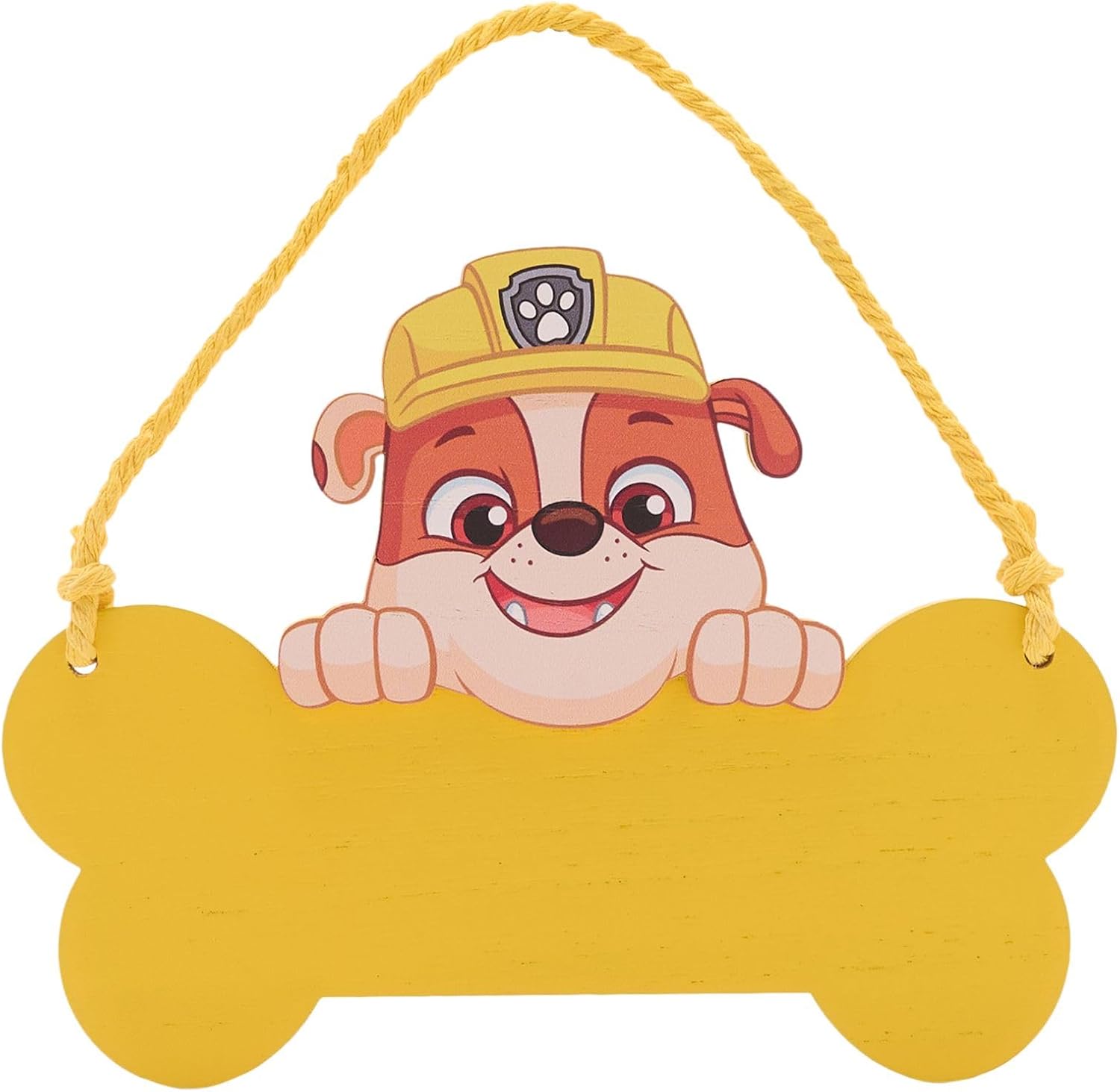 Widdop Paw Patrol Rubble Wooden Hanging Plaque Bedroom Door Sign Kids Children Gift Yellow