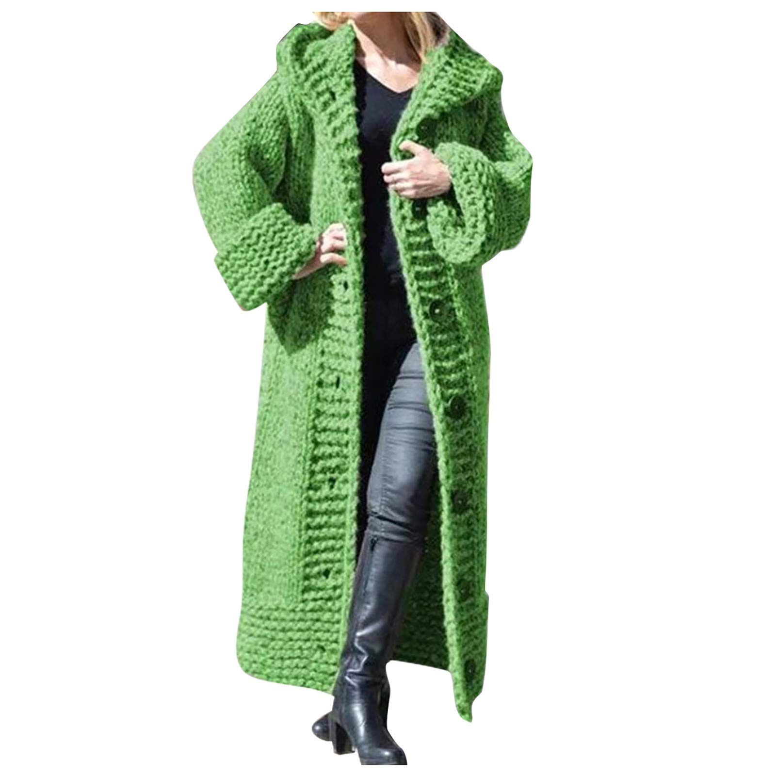Lange Strickjacke Damen, Cardigan Damen Mit Kapuze, Langarm Stylisch Strickmantel Lang Große Größen Damen Einfarbig Zopfmuster Mit Taschen Kapuze Strickjacke Winte Pendelverkehr Warm Pullover Cardigan
