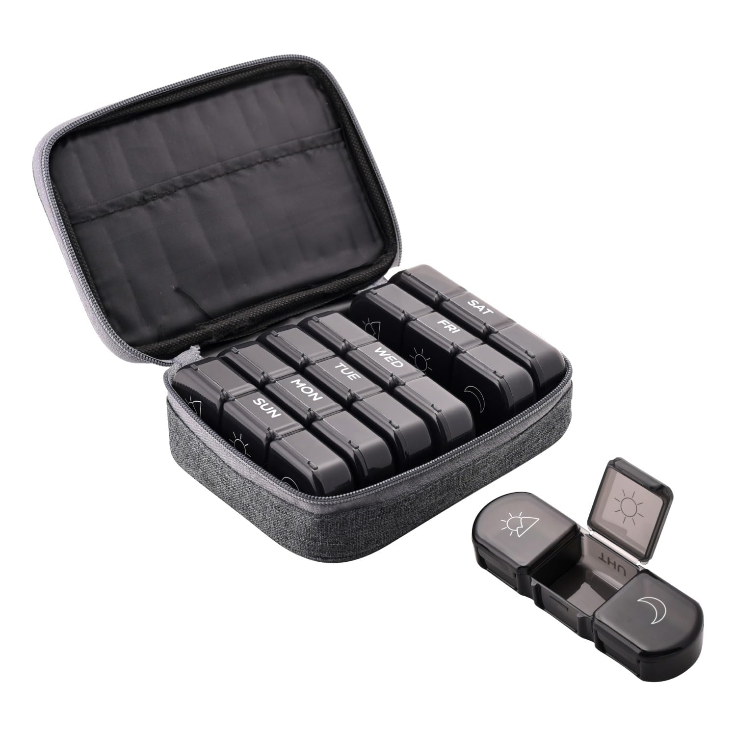 Frizty weekly pill organizer 3 times a day, portable travel pill box 7 day with large compartments moisture-proof pill case for vitamin, Medicine, pills (Medicine Organizer Box With Grey Canvas Bag)-image-15