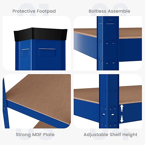 Miniatura 6 de ERGOMASTER Estantes de almacenamiento de metal para garaje, estantería de garaje con 5 estantes, ajustable, resistente, organizador sin pernos (2,