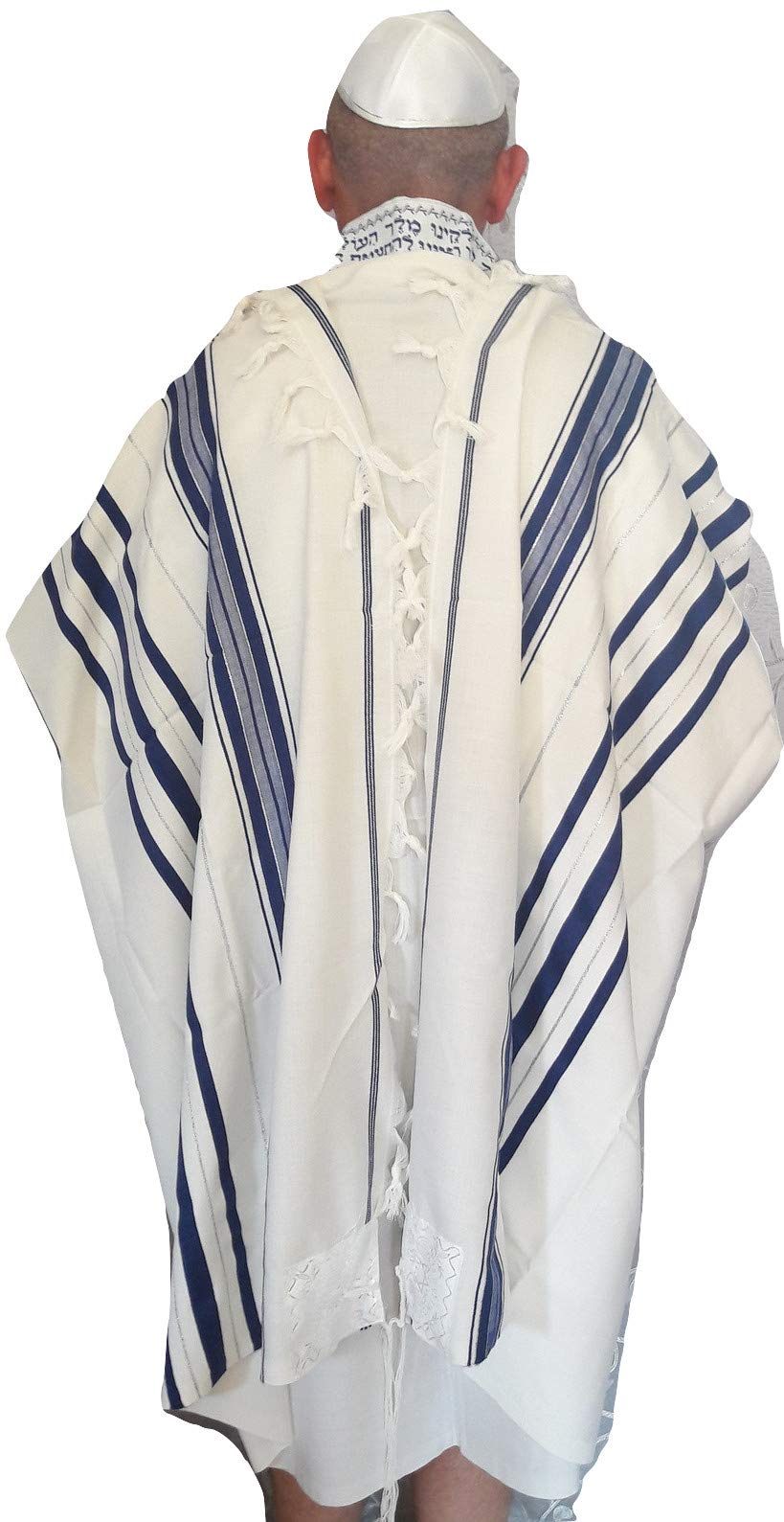 Kosher Tallit Prayer Shawl 100% Wool .Blue&silver Stripes.n-50-47x67"/120x170cm