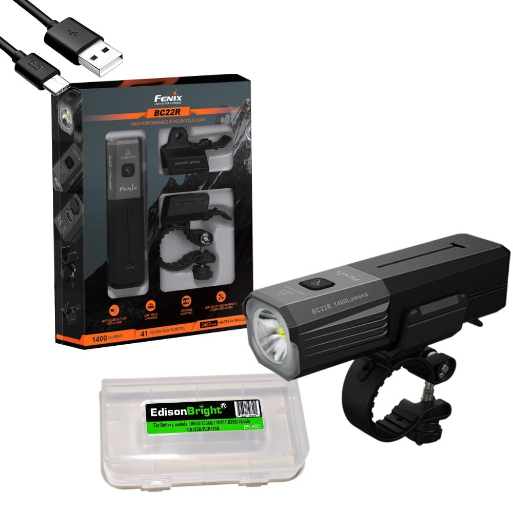 Fenix BC22R 1400 Lumens Rechargeable Bike Light, Quick Release Mount, Extended Run-time Bicycle Light with EdisonBright Charging Cable Carrying case