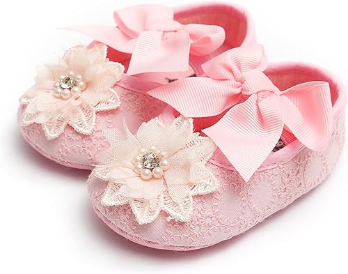 Miniatura 6 de QWZban Baby Girls Mary Jane Flats with Bowknot Flowers Soft Newborn Infant First Walkers Crib Shoes Wedding Party Christmas Dress Shoes