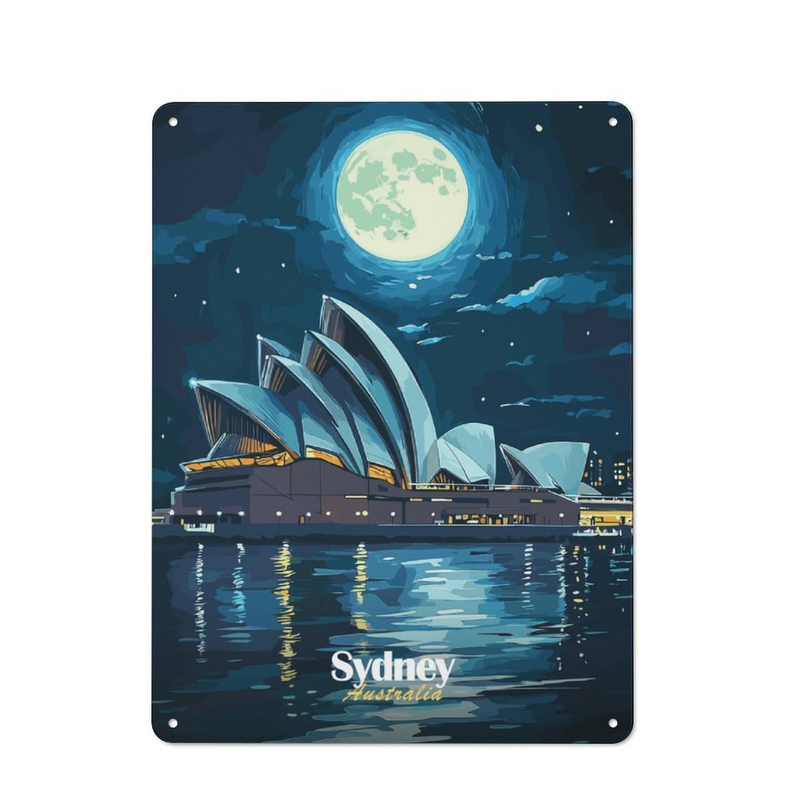 Junmoney Sydney Opera House Night Metal Plaque 40X30cm With For Hallway Wall, Retro Decor, For Wall Display Collectors