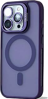 Coverzone iPhone 14 Pro Max ile uyumlu Kamera Lens Aparatlı Stand Olabilen Magsafe ile uyumlu Kamera Korumalı Şeffaf Full Color Magnetic Wireless Telefon Kılıfı (Derin Mor, iPhone 14 Pro Max)