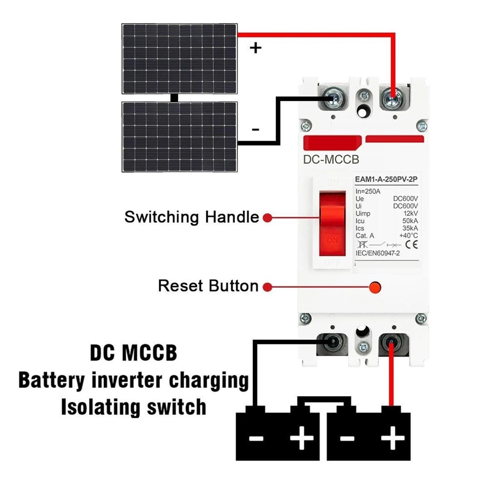 Kompaktleistungsschalter 2P 250A DC MCCB Solar PV Photovoltaik Batterie Kompaktleistungsschalter Trennschalter(160A)