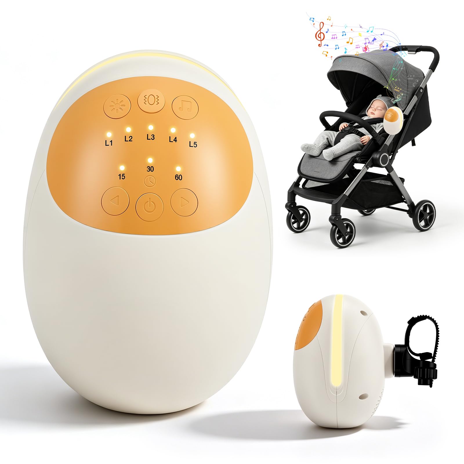 Normodic Baby Stroller Rocker with White Noise, Rechargeable Pram Rocking Device for Baby Pushchair or Buggy, 5 Vibration Modes, 3 Timers, Gifts for Newborns