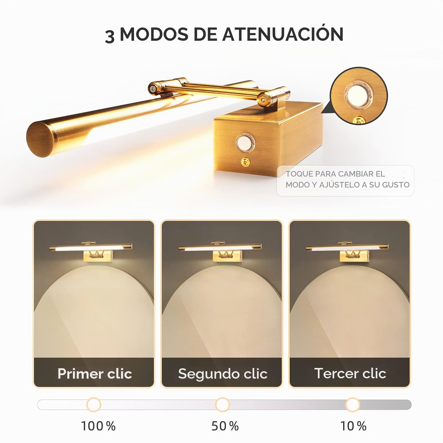 Aplique de Pared LED para Espejo de Baño 60cm 12W 3000K, Lámpara de Pared con Cabezal Giratorio,Luz para Tocador y Vanidad