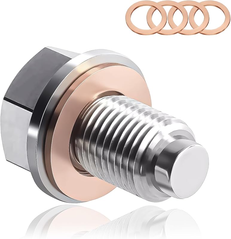 Bujão magnético de óleo M14 x 1,5 QKYS em aço inoxidável – 1 unidade com 5 arruelas de cobre