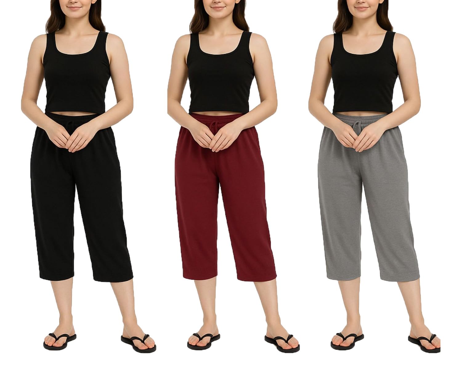 Womens 3/4th Capri For Girls 3Pack-image-2
