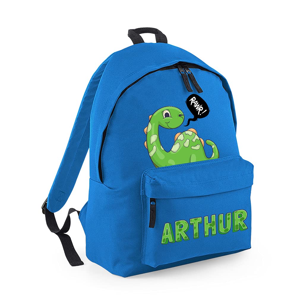 Getagift Women's Sapphire Blue Personalised With Any Name Dinosaur Rawr Fashion Backpack, Toddler Backpack For Nursery/Preschool/Travel/Kindergarten, Bookbags For Kids/Teen Fashion Daypack Rucksack Shoulder Bag. (Sapphire Blue)