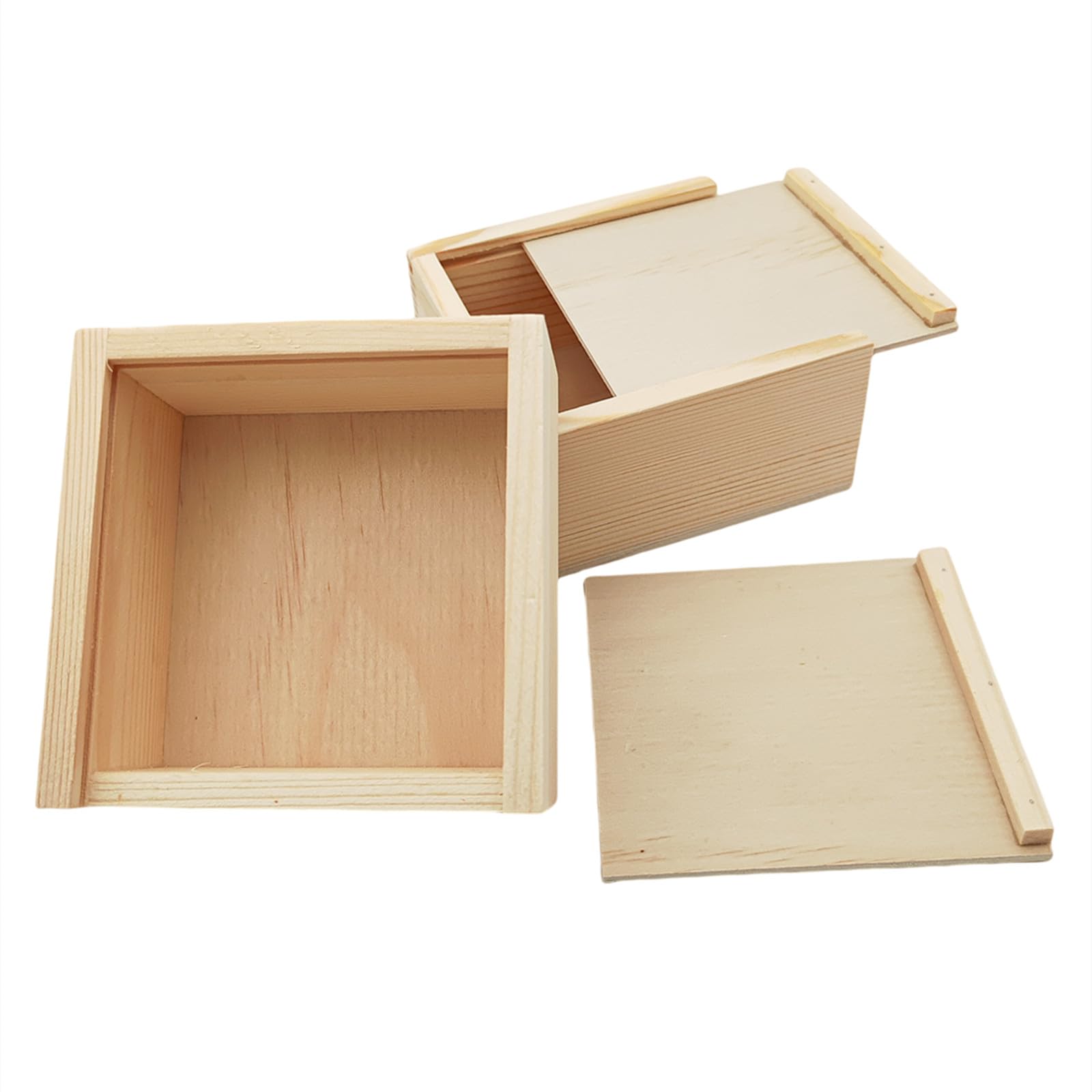 Anktily Paquete de 2 cajas de almacenamiento de madera sin terminar con tapa deslizante, caja de madera natural en blanco para joyas, manualidades y pasatiempos (10 x 10 x 5 cm)