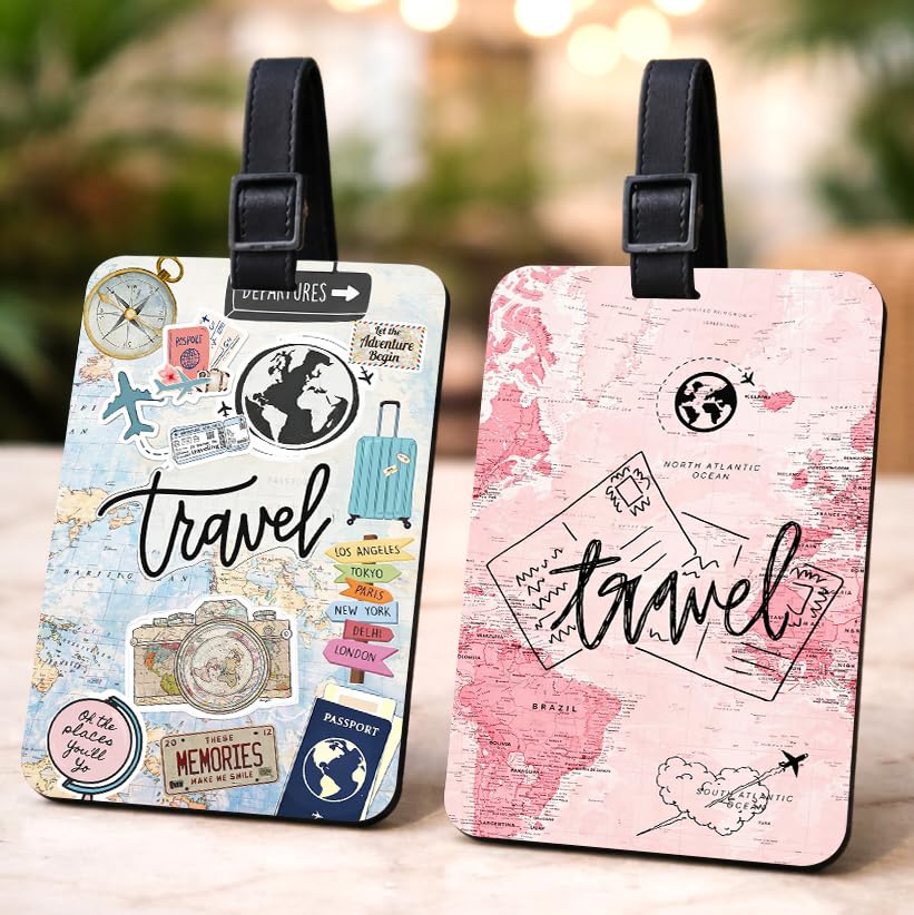 tinywalk Setof 2 Wooden Luggage Tags (7 x 10 Cm), with Strap Travel Bag Tags for Easily Identification of Bags | Reusable Buckle Strap, Travel Bag Tags for Suitcase & Backpack (Design 2)-image-8
