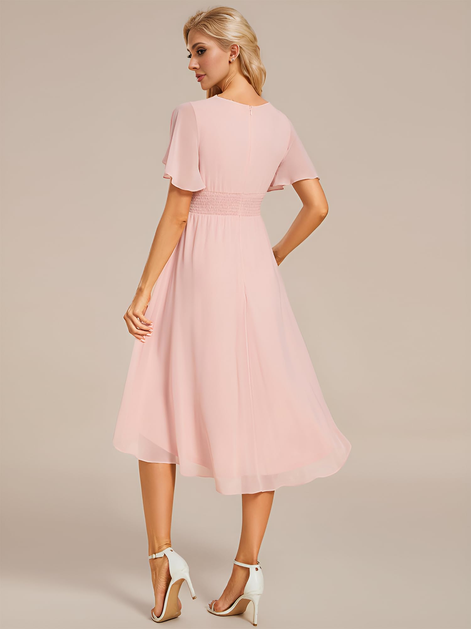 Ever-Pretty Robe de Cocktail Soirée Femme Col Rond Manches Courtes Mousseline EG02053