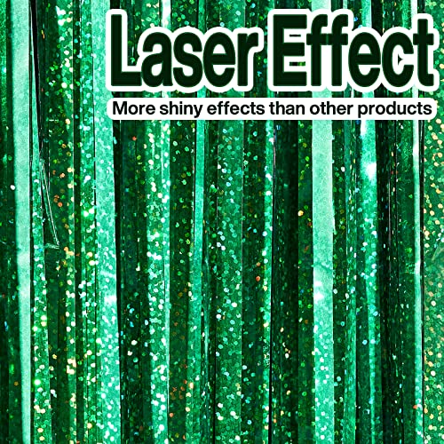 PartyWoo 3 stuks groen gordijn, metallic folie tinsel deur franje voor verjaardag bruiloft foto achtergrond, groen-1295 - Image 3