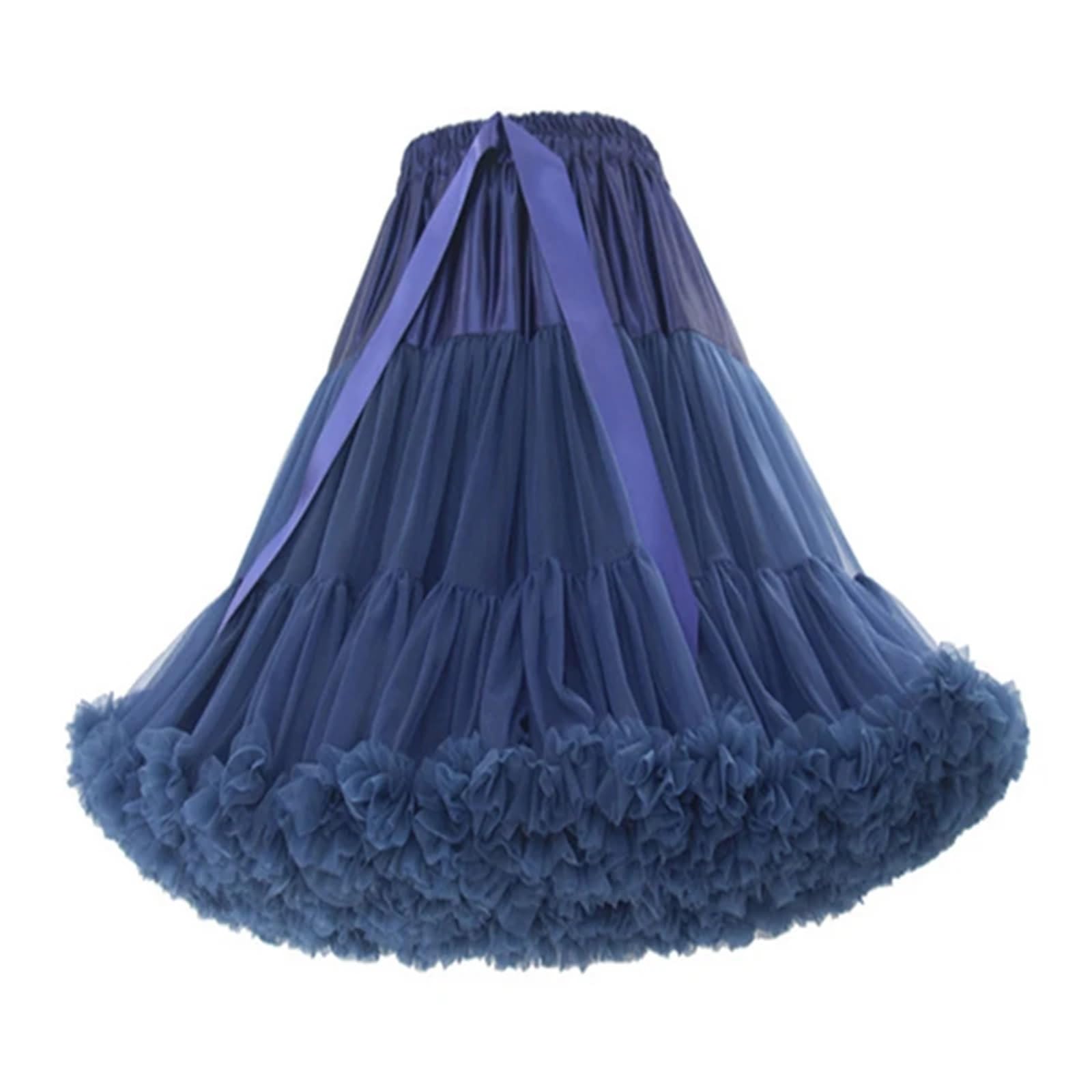 CGUOHU Women’s Petticoat Knee Length Women's Soft Puffy Tulle Petticoats Lolita Ballet Dance Pettiskirts Costume Tutu Skirts Layered Underskirt 55CM Long for Wedding, Formal Dress(Dark blue)