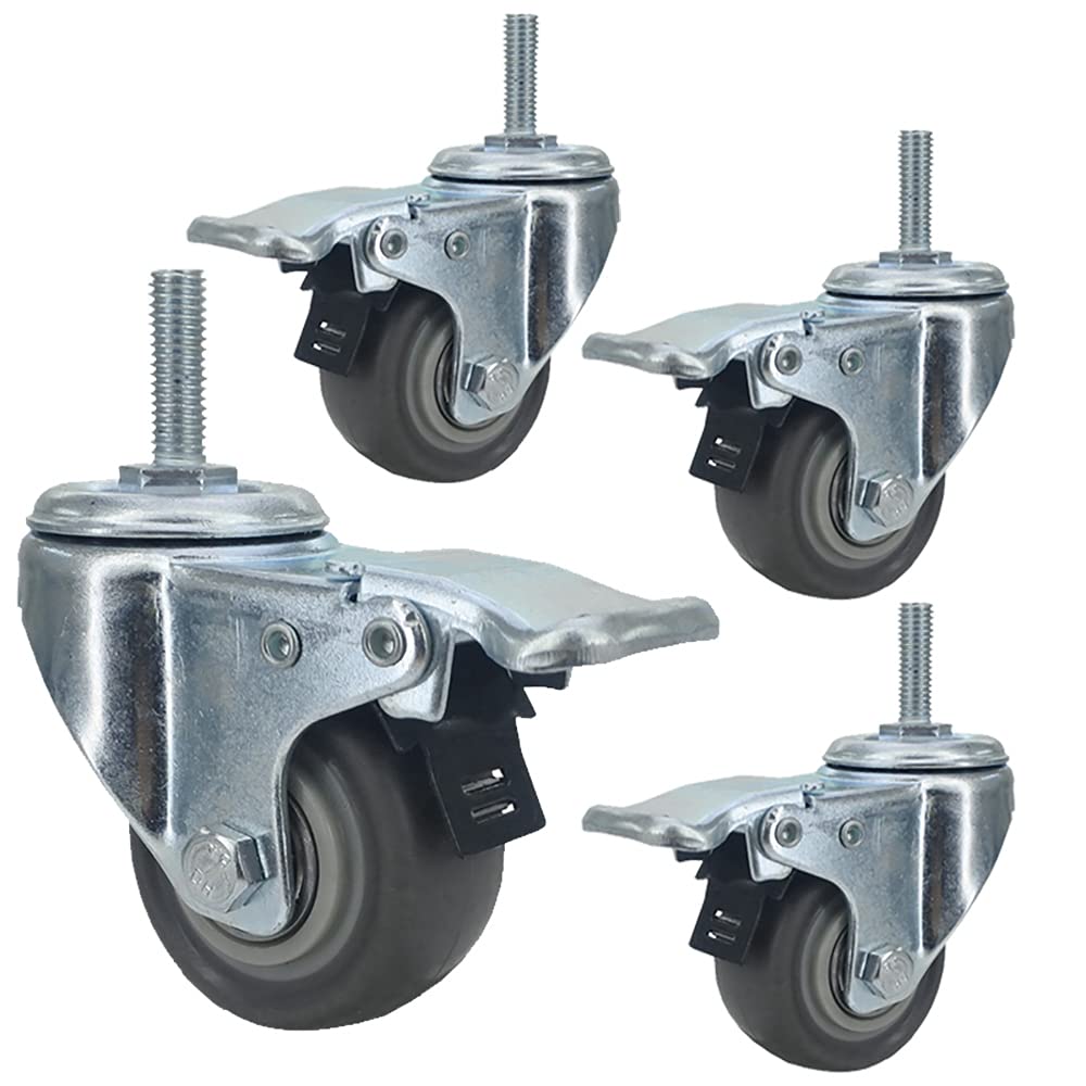 roulettes de 50mm avec Blocage de Frein, roulettes pivotantes Robustes M8/M10 en Caoutchouc sans Bruit pour Meubles, Table Basse, Lot de 4