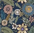 Safiyya Blue Boho Wallpaper Peel and Stick Vintage Floral Contact Paper Dark Botanical Flowers Wall Paper Modern Self Adhesive Removable Wallpaper for Bedroom Bathroom Vinyl Roll 78.7"x17.3"