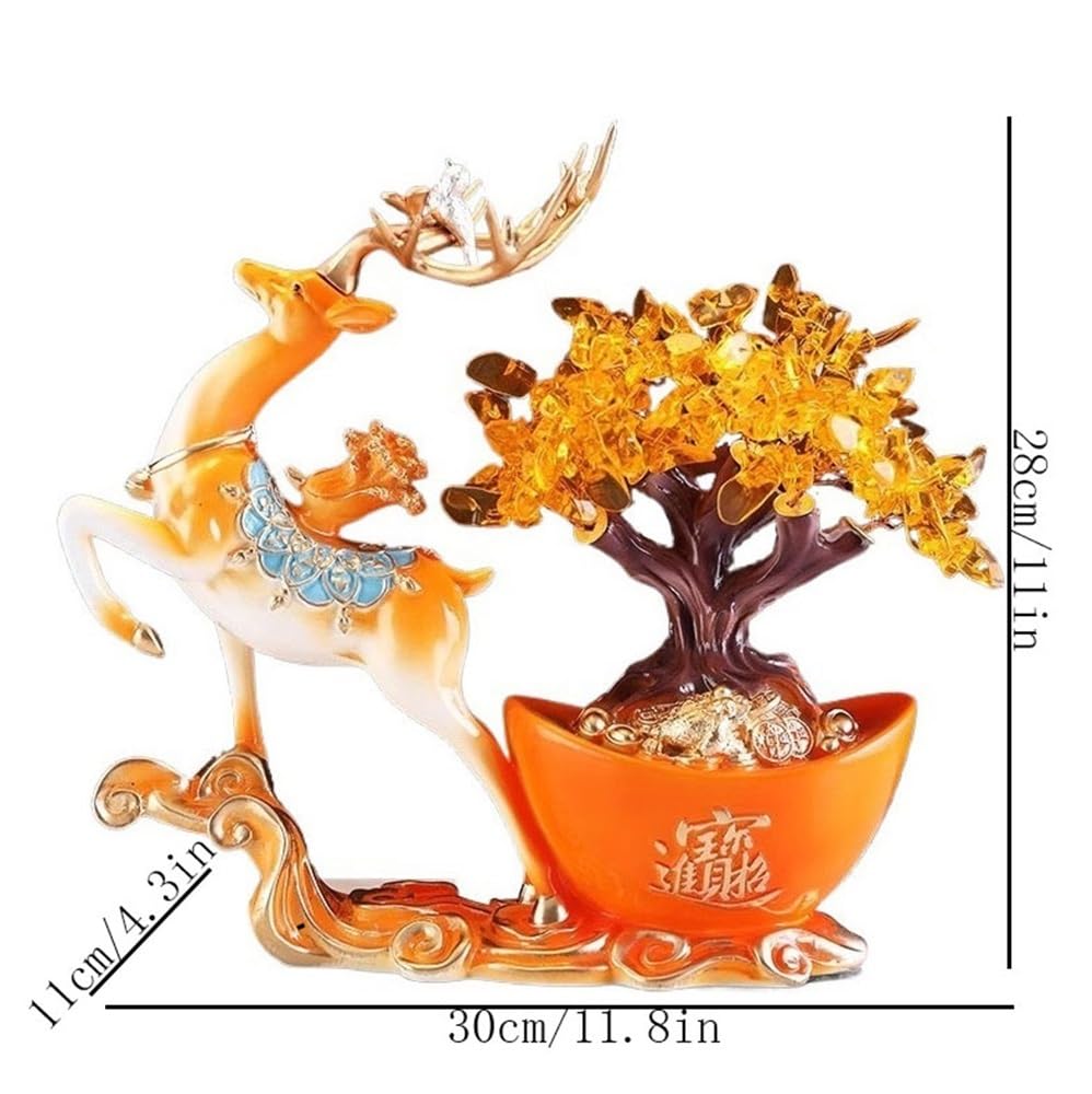 Drzewo Kamieni Drzewko Fortuny z Kamienia Szlachetnego, Przyciągające Bogactwo Ozdoby Jelenia, Dekoracja Domu Feng Shui Biuro(Orange)