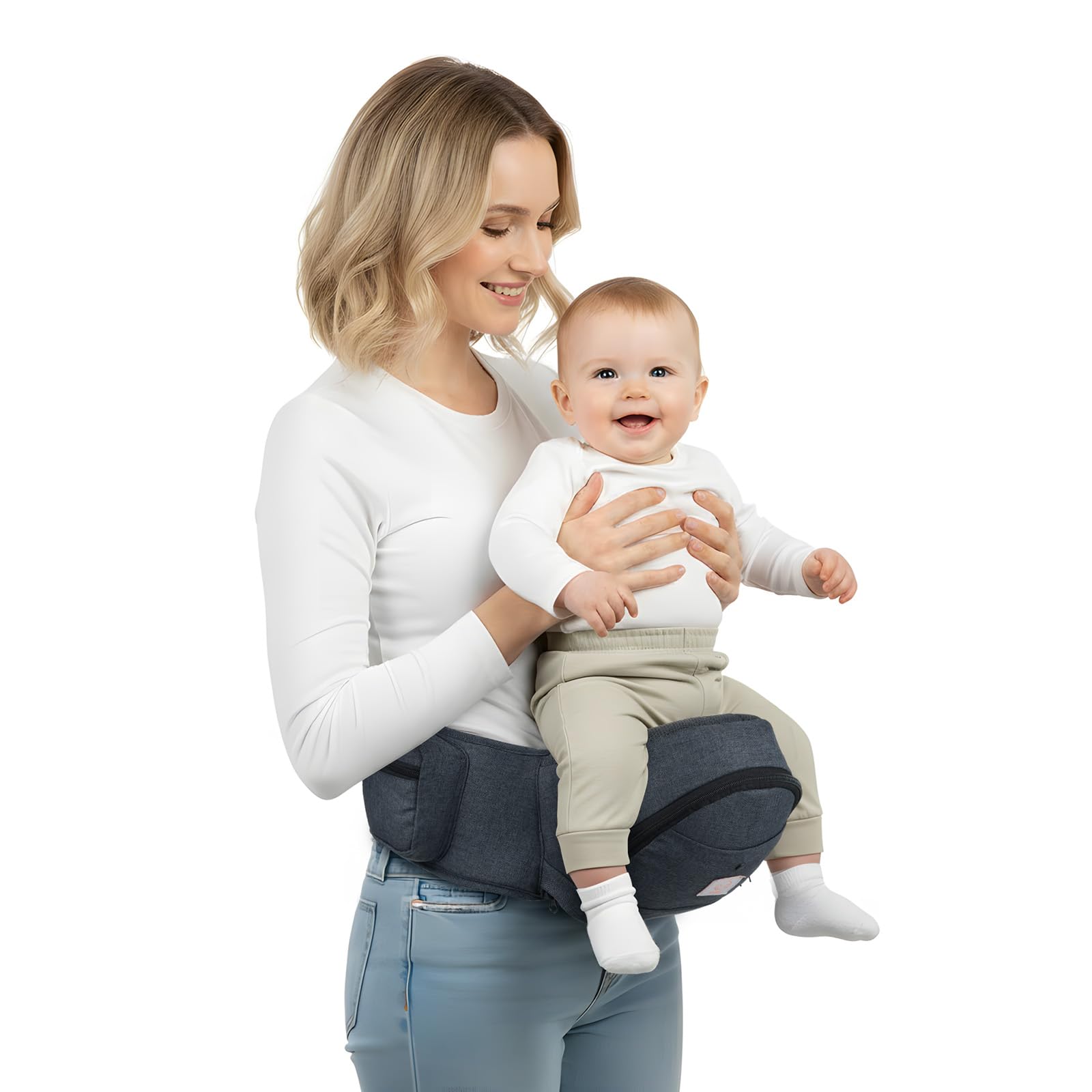 GAGAKU Porte-bébé Siège de Hanche Ergonomique Porte bébé, avec compartiment de rangement, pour les enfants de 0 à 36 mois et les nouveau-nés - Gris foncé