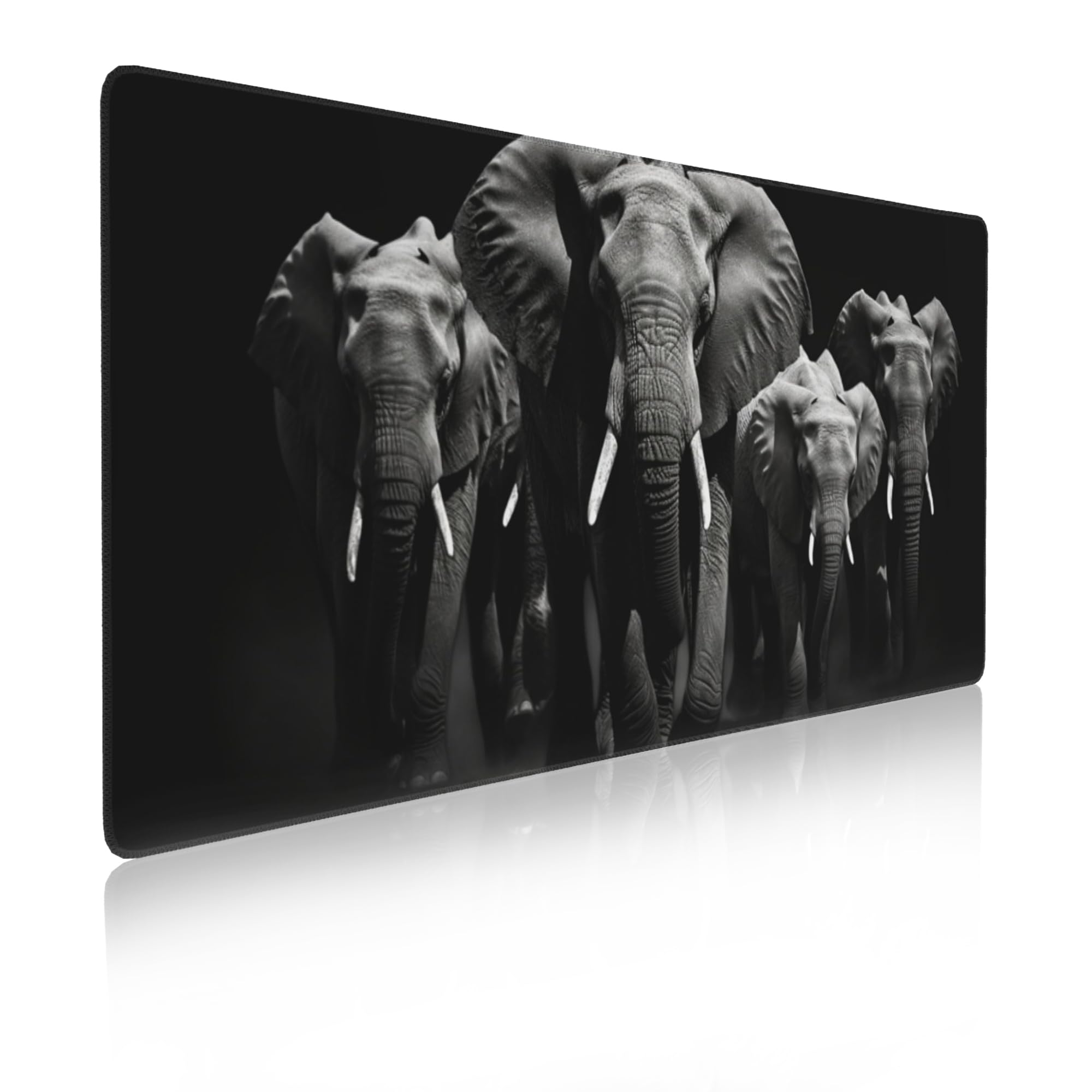 Large Mouse Pad Elephant Group Mouse Mat for Home and Office Dark Background Elephant Large Gaming Mouse Pad for Laptop Keyboard Mat with Non-Slip Rubber Base,Stitched Edges (31.5"x15.7")