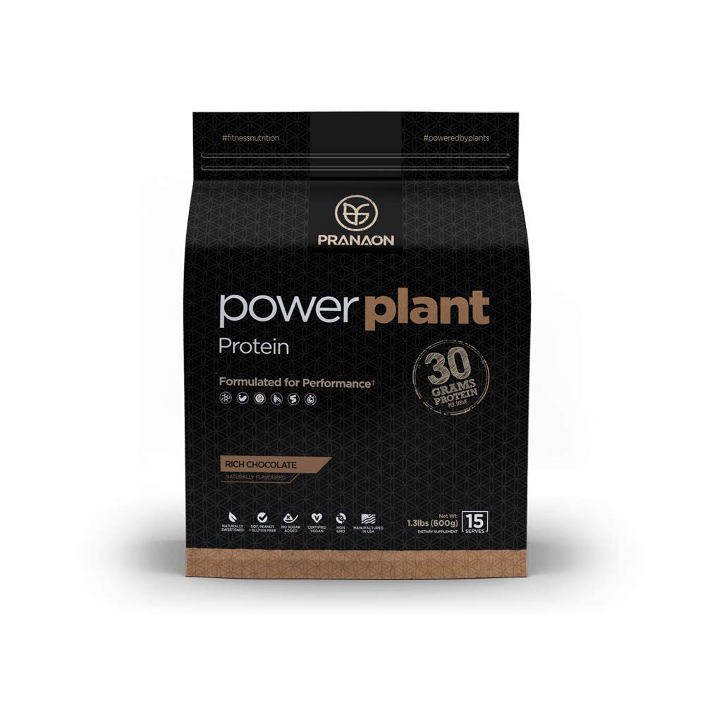 Power Plant Protein Powder by PranaOn - Great Tasting Vegan Plant Based Protein Supplement - Non Dairy, Gluten Free, Keto Friendly, Non GMO - Rich Chocolate, 15 Servings