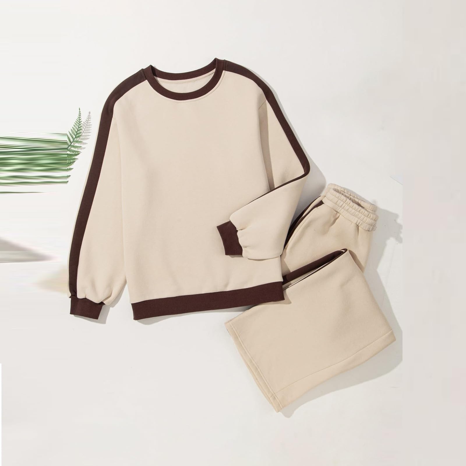 Atuendo Mujer Invierno Manga Larga Moda Tops Y Pantalones Escolar Cintura del Imperio Cuello Redondo Adaptar