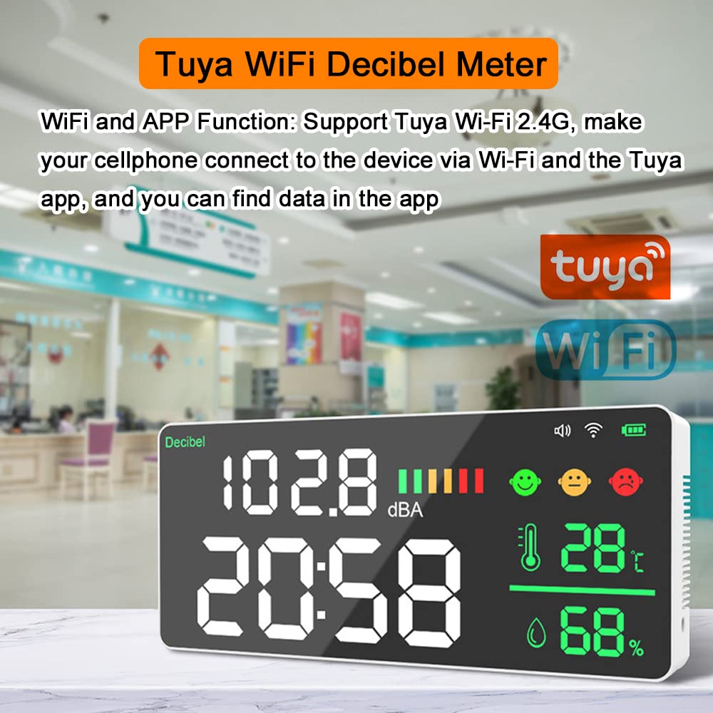 Irfora WiFi Decibel Meter 4in1 Temperatur Luftfeucgkeit Dezibel Test Wecker 11 Zoll LED Farbdisplay Intelligent Linkage APP Control Noise Decibel Meter