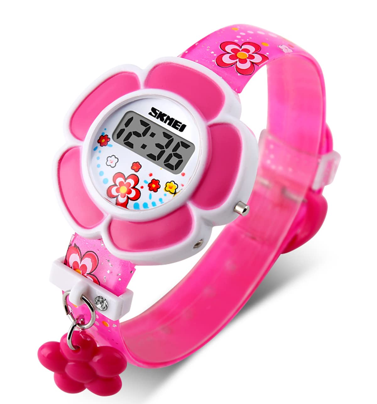 TonnierKids Digital Watches Girls Sports Watches Creative Flower Dial Watches Children Clock Fashion Time Hour Wrist Watch with PU Resin Strap, Rose Red